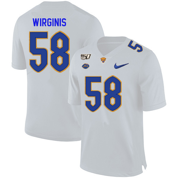 2019 Men #58 Quintin Wirginis Pitt Panthers College Football Jerseys Sale-White